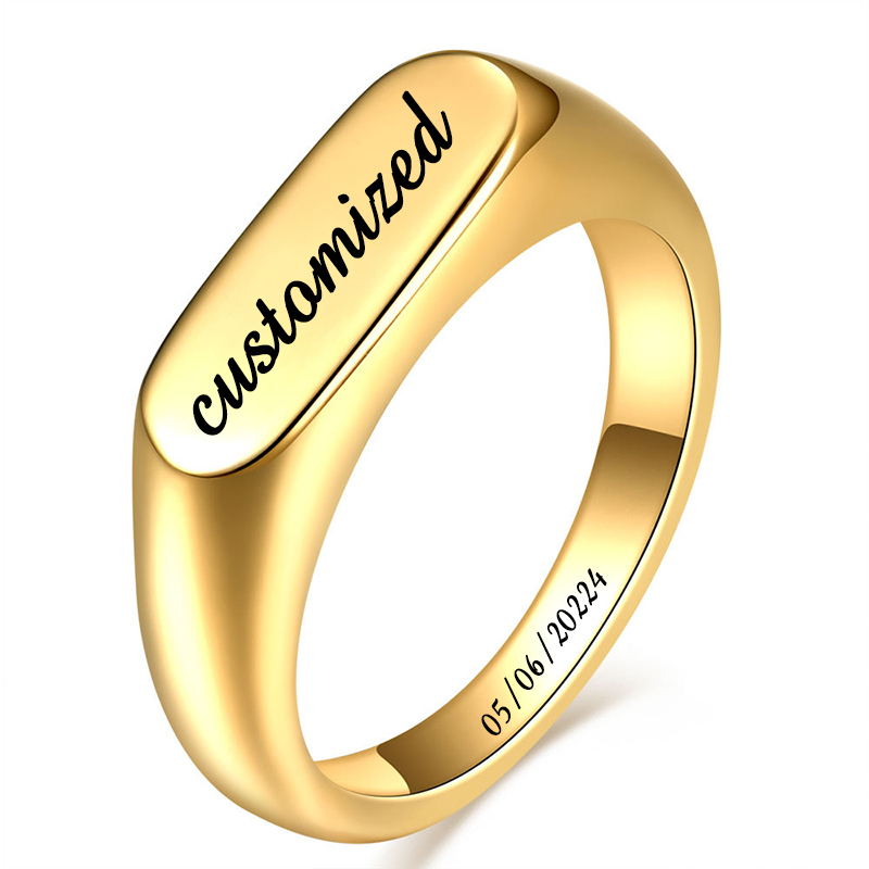 Mens Signet Ring - แหวนสแตนเลสออกแบบได้ตามต้องการสำหรับผู้ชายผู้หญิงแหวนนิ้วมือกว้าง4มม. แบบมินิมอลเครื่องประดับคู่รักของขวัญสุดฮอต