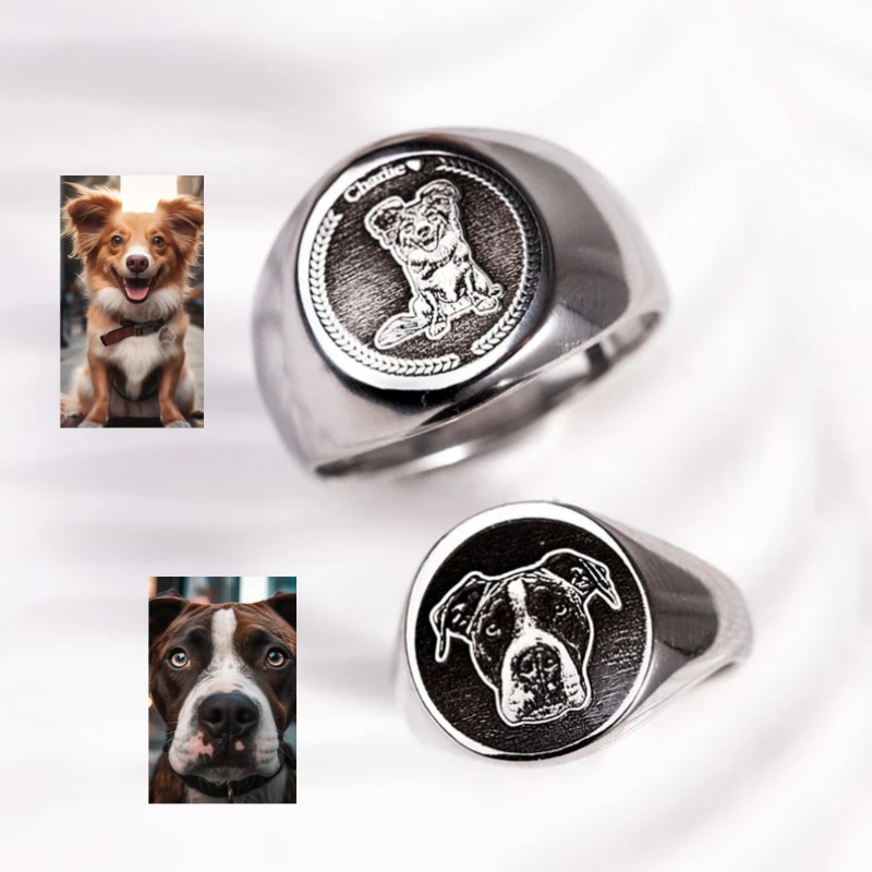 Mens Signet Ring - แหวนสลักลายรูปภาพตามสั่งสำหรับผู้ชาย แหวนแต่งงานสแตนเลสสตีลแบบกำหนดเอง เครื่องประดับผู้ชาย ของขวัญสำหรับงานปาร์ตี้ ขายส่ง