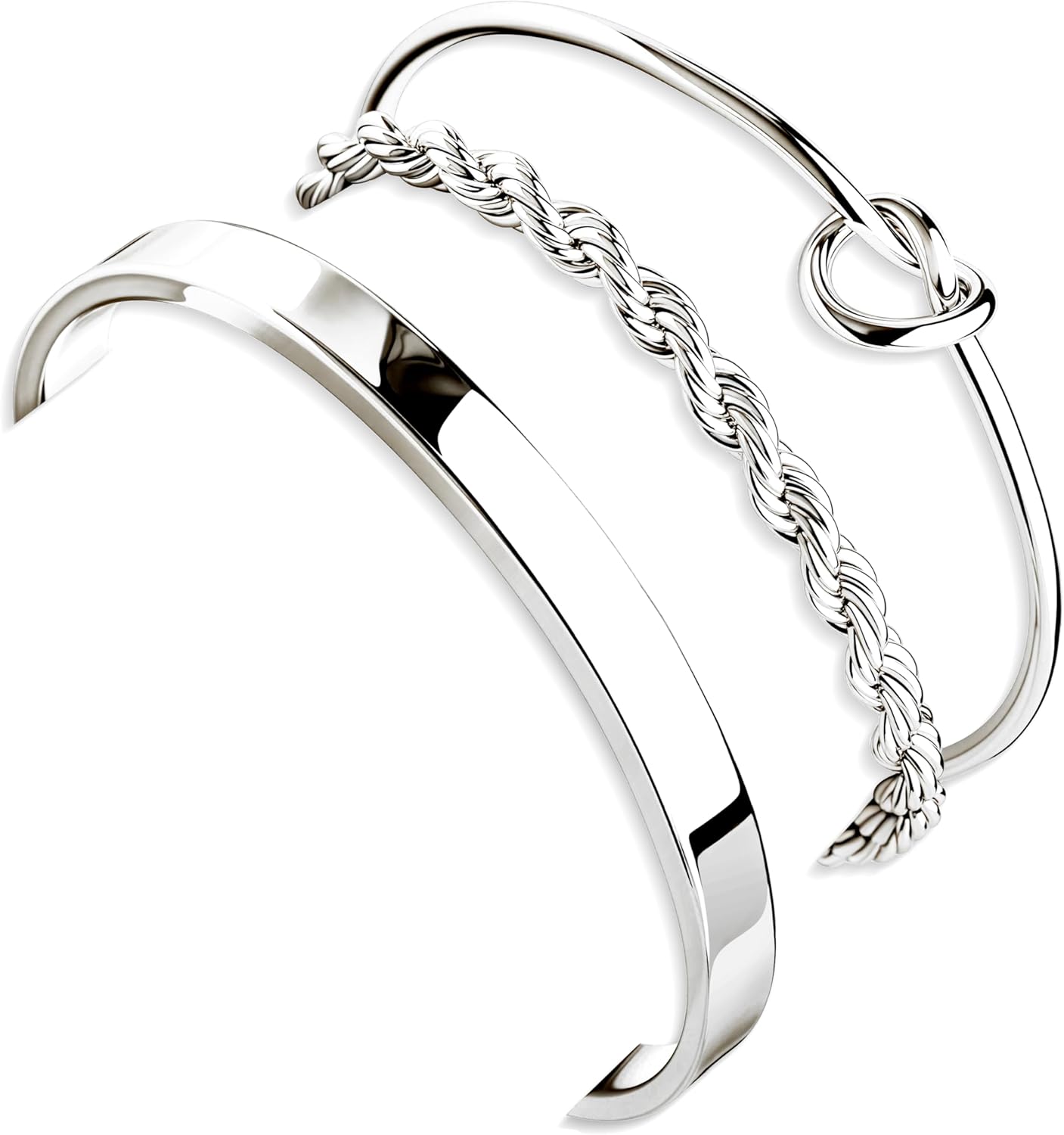 Jewelry Essentials Watches - กำไลข้อมือเงินแท้ 925 สำหรับผู้หญิง แบบซ้อนกันได้ ดีไซน์แบบผูกปม ชุดกำไลข้อมือสำหรับข้อมือ