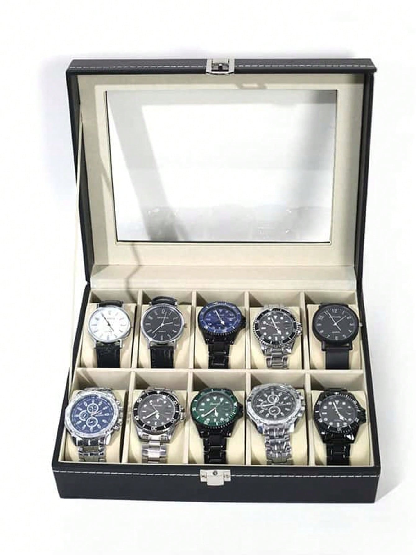 Jewelry For Watches - กล่องใส่นาฬิกาหนังพร้อมกุญแจล็อค, กล่องโชว์นาฬิกาความจุขนาดใหญ่, กล่องเก็บเครื่องประดับระดับไฮเอนด์สำหรับผู้ชายและผู้หญิง, สำหรับโต๊ะเครื่องแป้งในบ้าน