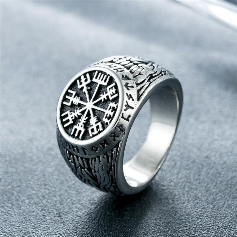 Mens Signet Ring - แหวนสแกนดิเนเวียนวินเทจสำหรับผู้ชายเครื่องประดับเครื่องรางสไตล์พังก์นอร์ดิกที่โดดเด่นของขวัญสำหรับงานปาร์ตี้ขายส่ง