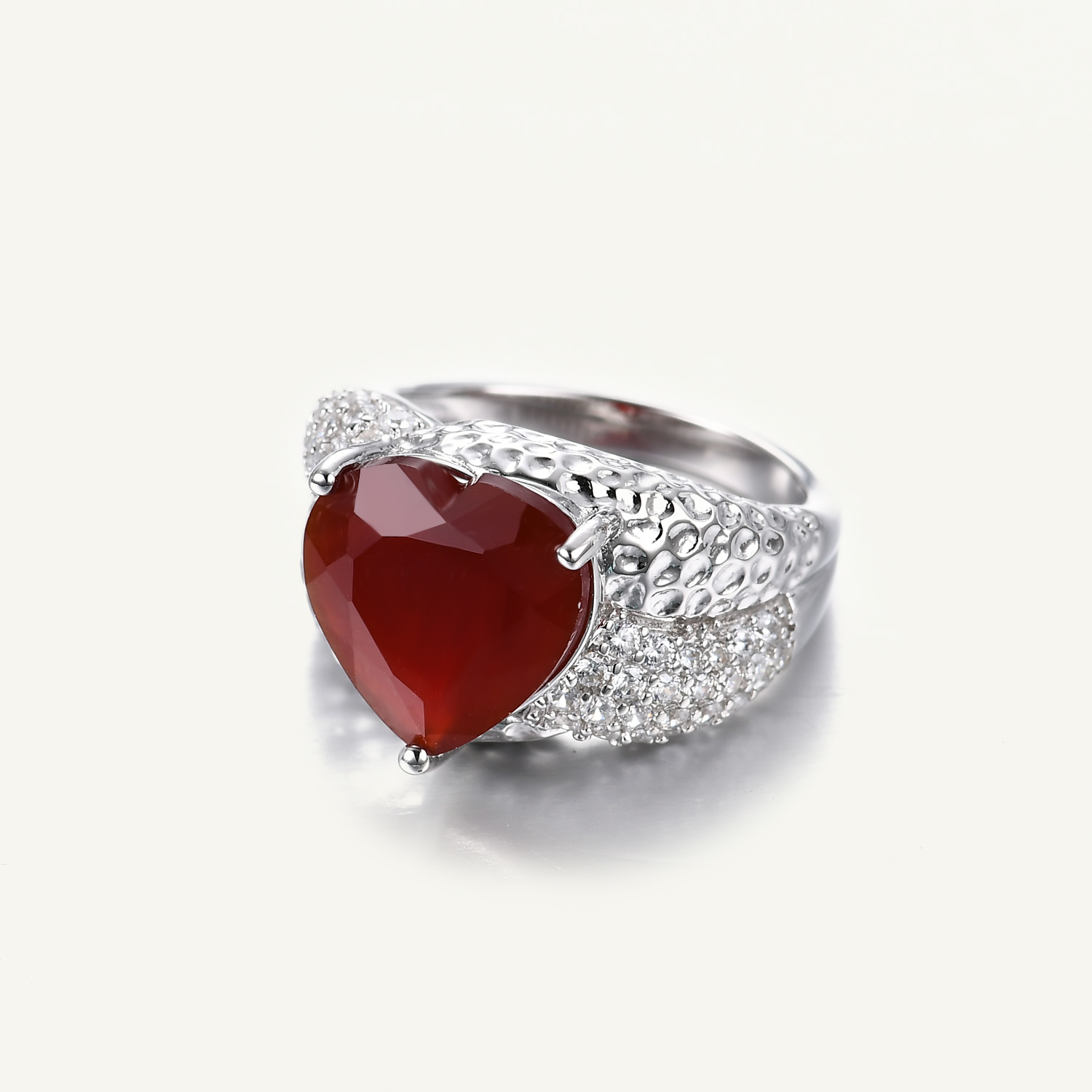 Mens Signet Ring - GEM'S บัลเล่ต์925 Sterling Silver Signet ซีลแหวนหัวใจตัดออกแบบสีแดงสำหรับผู้หญิงหรือชายสกุลเงินเครื่องประดับ