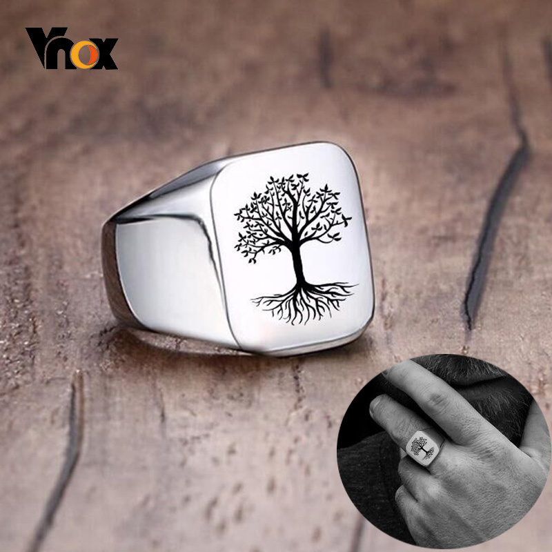 Mens Signet Ring - Vnox Punk Rock Tree Of Life