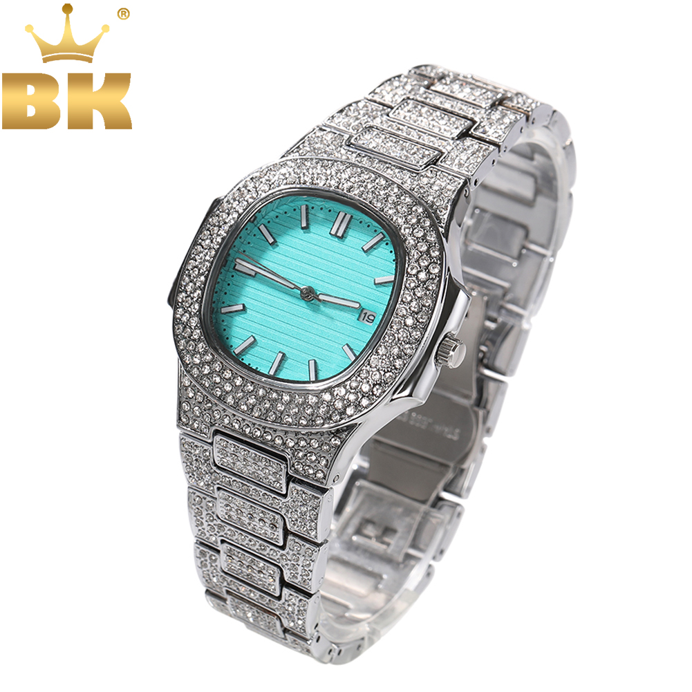 King'S Jewelry Watches - นาฬิกาผู้หญิงสไตล์ทิฟฟานี่บลิงสีฟ้าหรูหรามีสไตล์แบบหรูหราหรูหราหรูหราห้อยแบบน้ำแข็งนาฬิกาควอตซ์ขนาดเล็กนาฬิกาข้อมือเครื่องประดับสำหรับงานปาร์ตี้
