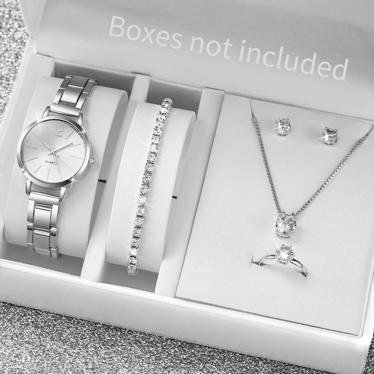 Jewelry Watches For Kids - 5/6PCS แฟชั่นผู้หญิงนาฬิกาชุดเครื่องประดับหรูหราอนาล็อกควอตซ์นาฬิกาสำหรับผู้หญิงเรโลจ มูเยร์นาฬิกาของขวัญสำหรับเด็กผู้หญิง (ไม่มีกล่อง)