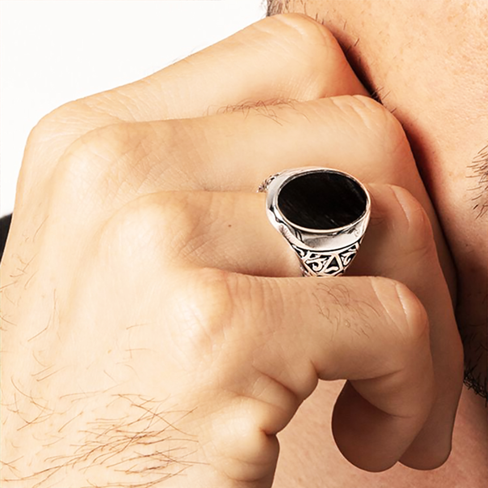 รูปไข่สีดํา Signet แหวนยุโรปสไ - Mens Signet Ring บทวิจารณ์และราคา