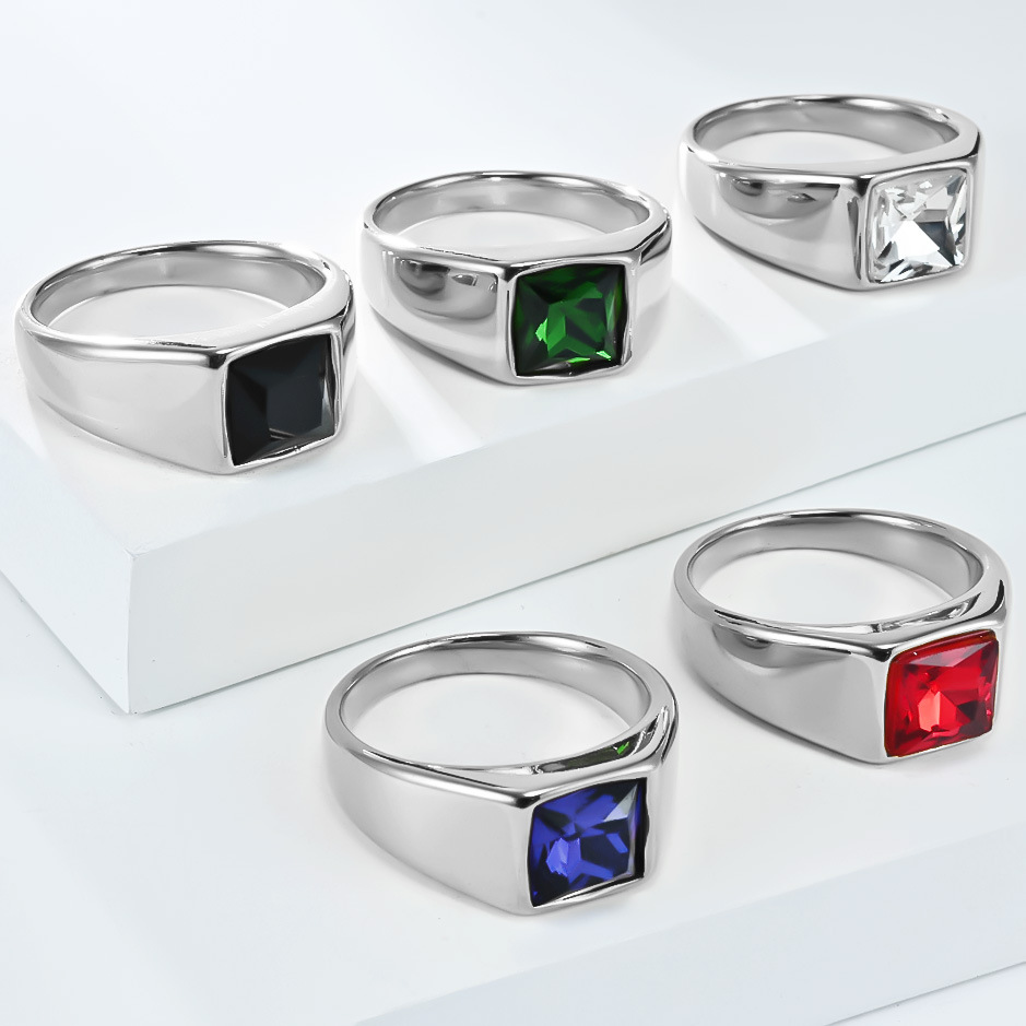 สแตนเลส Shinny เพทายสแควร์อัญม - Mens Signet Ring บทวิจารณ์และราคา