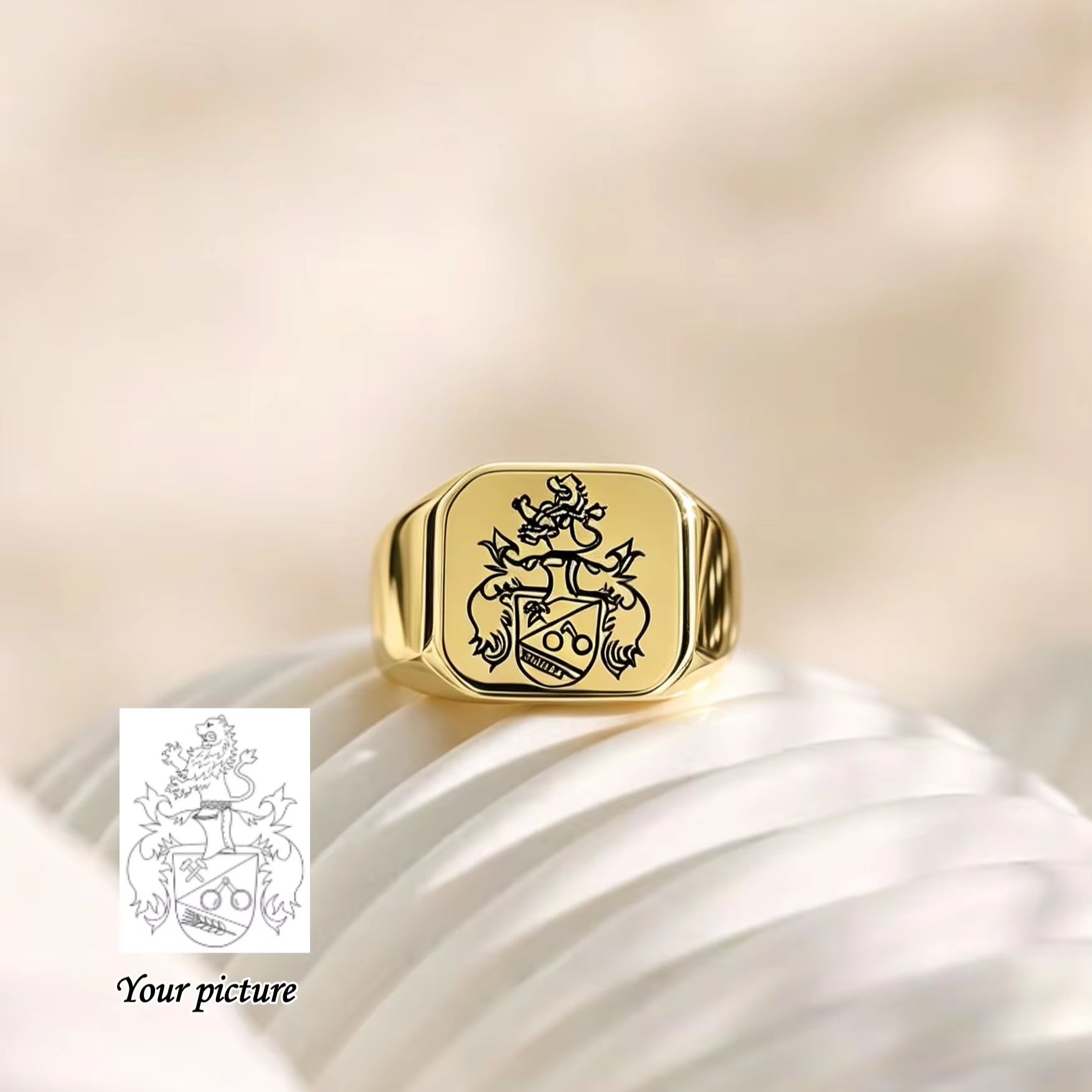 แหวนตราประจำตระกูลแบบสั่งทำพิเ - Mens Signet Ring บทวิจารณ์และราคา
