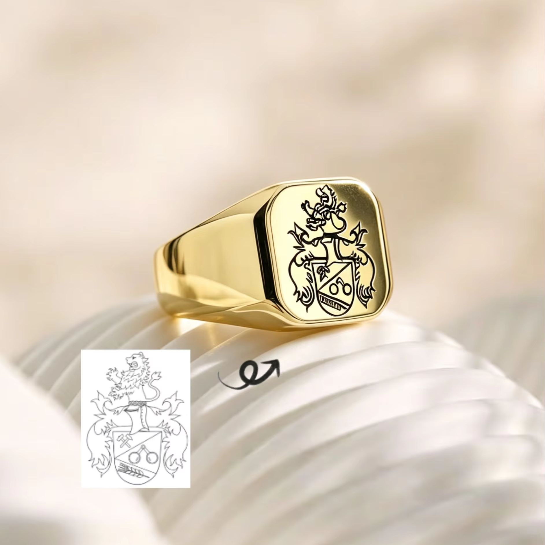 แหวนตราประจำตระกูลแบบสั่งทำพิเ - Mens Signet Ring บทวิจารณ์และราคา