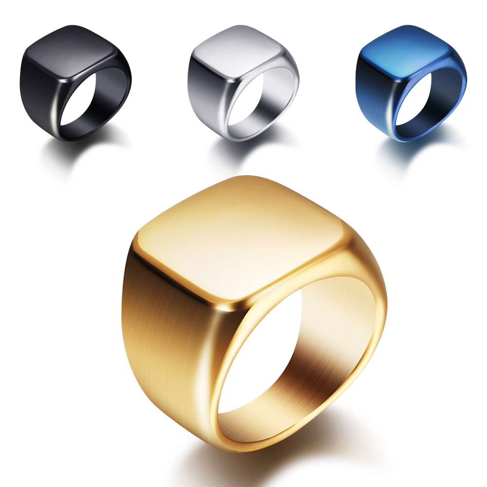 ฟรีสลักใหม่แหวนเงิน/ทอง/ดำ/น้ำ - Mens Signet Ring บทวิจารณ์และราคา