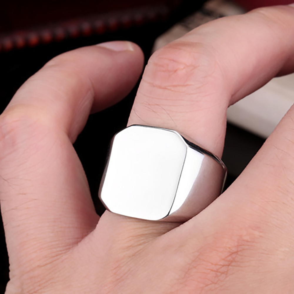 ฟรีสลักใหม่แหวนเงิน/ทอง/ดำ/น้ำ - Mens Signet Ring บทวิจารณ์และราคา