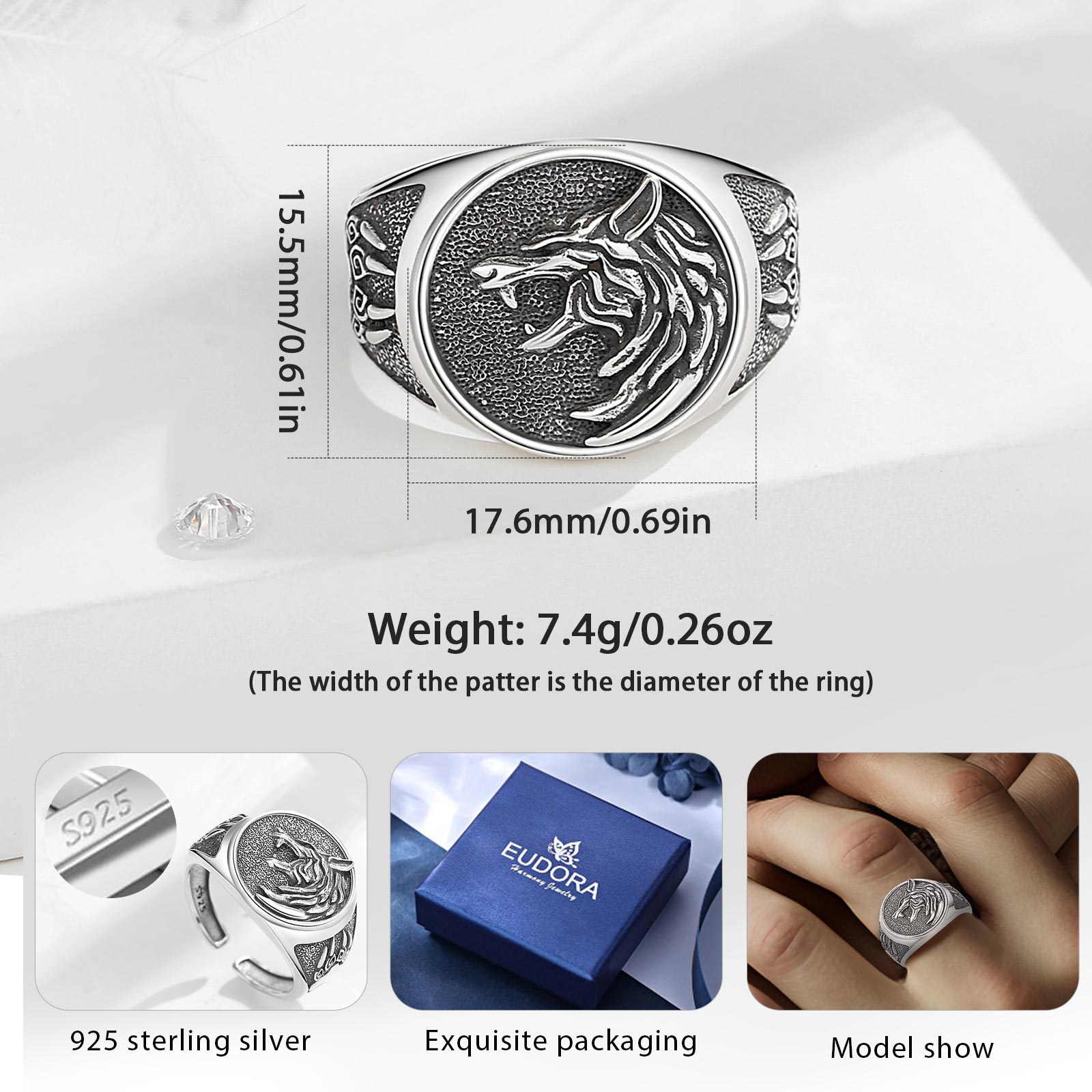 Eudora 925เงินสเตอร์ลิงไวกิ้งห - Mens Signet Ring บทวิจารณ์และราคา