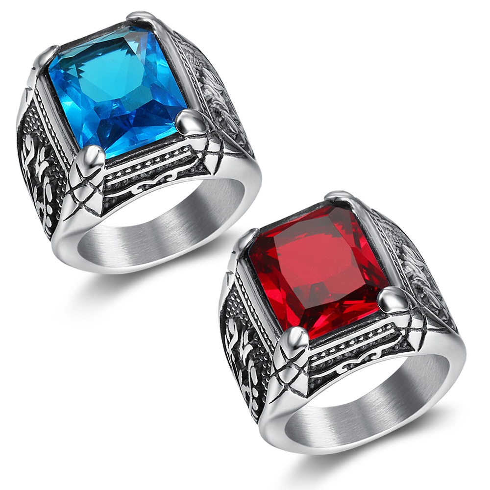 เงินสีผู้ชายสีแดงสีฟ้าSemi-Pre - Mens Signet Ring บทวิจารณ์และราคา