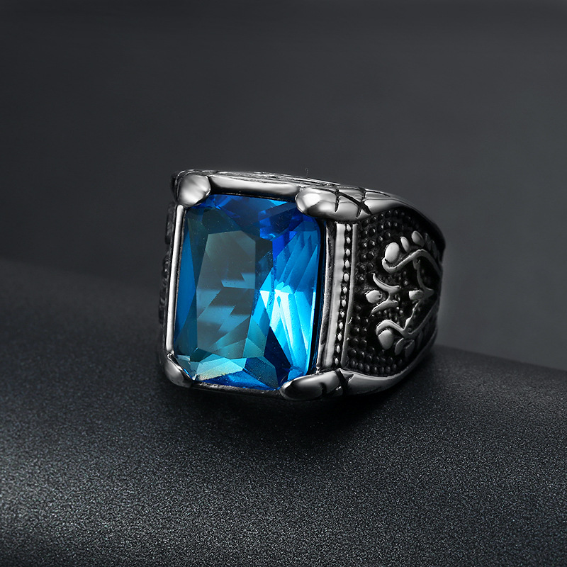 เงินสีผู้ชายสีแดงสีฟ้าSemi-Pre - Mens Signet Ring บทวิจารณ์และราคา