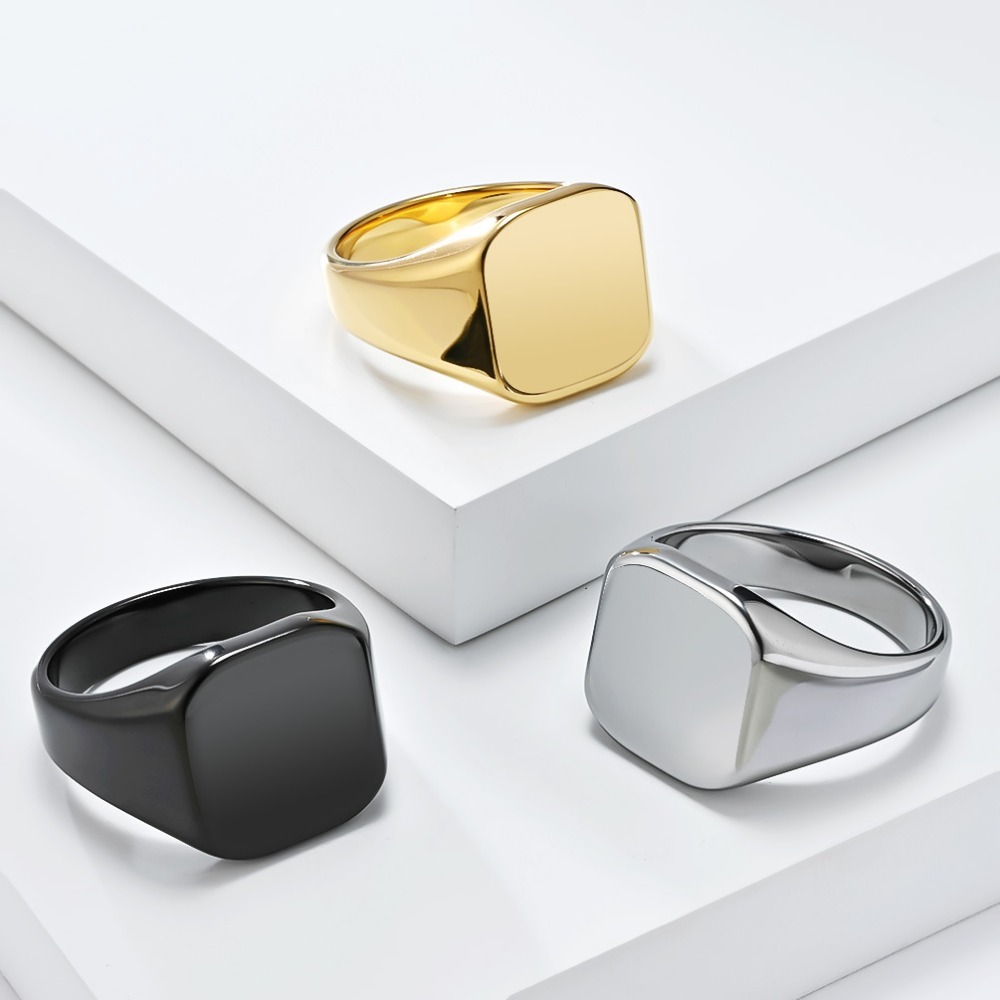 แหวนแต่งงานผู้ชายทรงสี่เหลี่ยม - Mens Signet Ring บทวิจารณ์และราคา