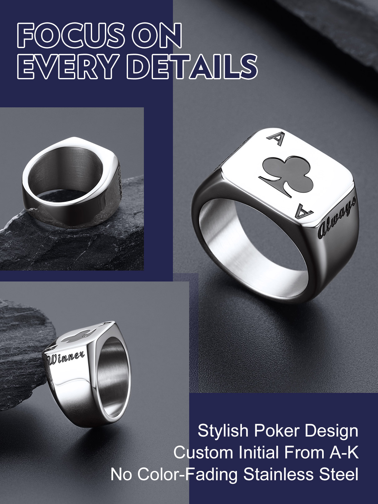 U7 ที่กําหนดเองสแควร์สี่เหลี่ย - Mens Signet Ring บทวิจารณ์และราคา