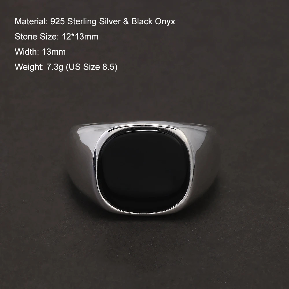 S925 เงินสเตอร์ลิงสีดํา ONYX S - Mens Signet Ring บทวิจารณ์และราคา