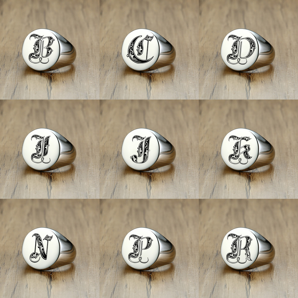 Vnox รูปแบบตัวอักษรเริ่มต้นแสต - Mens Signet Ring บทวิจารณ์และราคา
